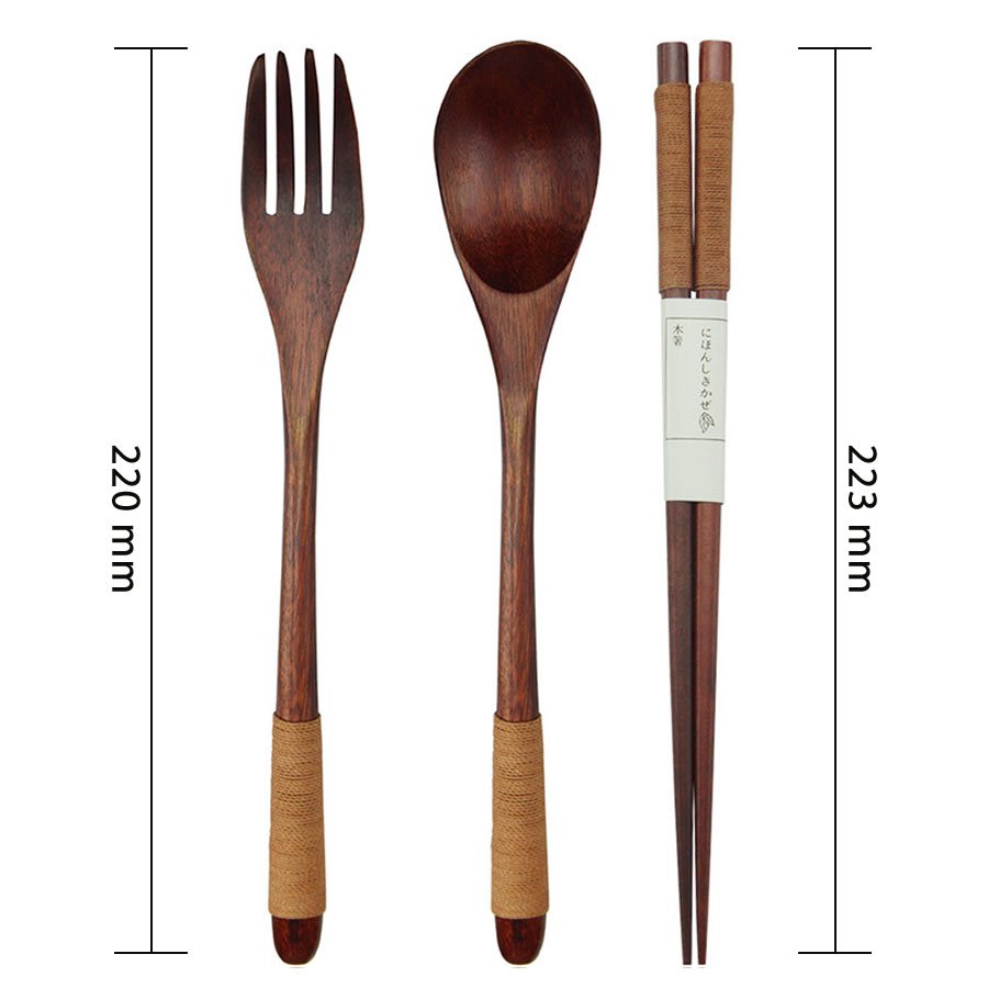 Brown Eco Wood Chopsticks Spoon Fork Set Katachiware