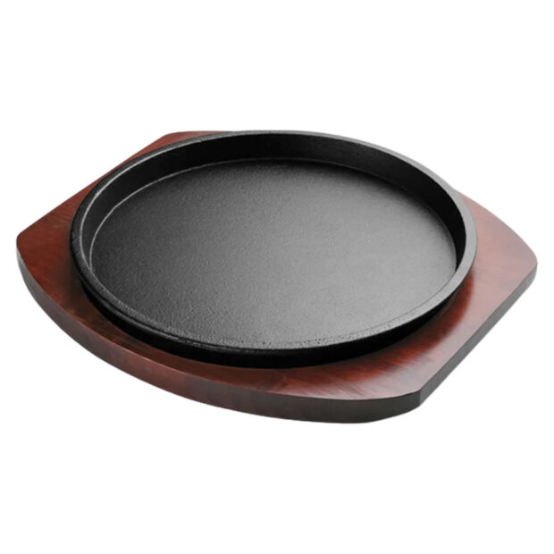 Mm Round Cast Iron Sizzle Plate Wooden Base