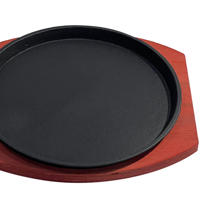 Round Cast Iron Sizzle Plate Wood Base Mm