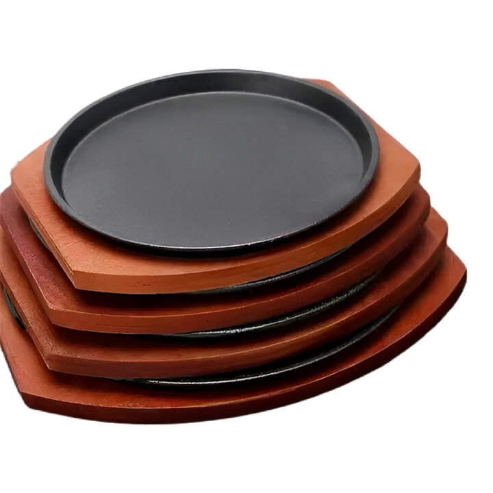 Mm Round Cast Iron Sizzle Plate Wood Base Katachiware