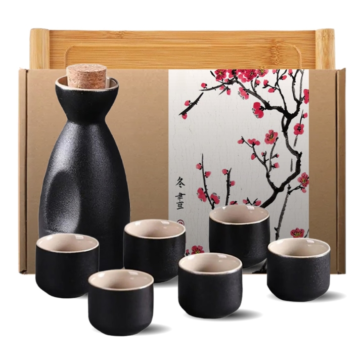 Japanese Traditional Kuro Piece Sake Set Katachiware