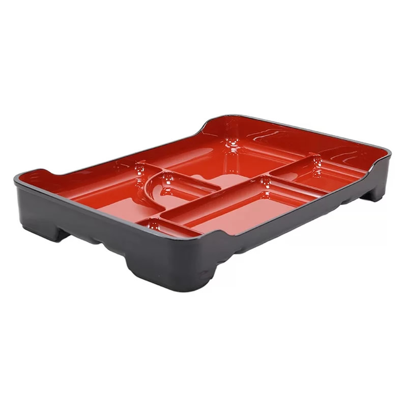 Large 6 Compartment Bento Tray In Crimson Red & Black