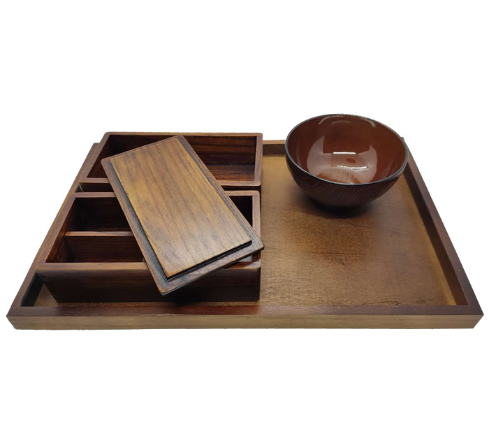 Two Tier Wood Bento Box Set Bowl, Chopsticks, Spoon & Tray