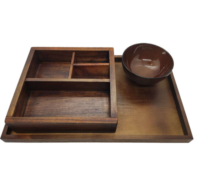 Wooden Bento Box Set With Bowl, Chopsticks, Spoon & Tray