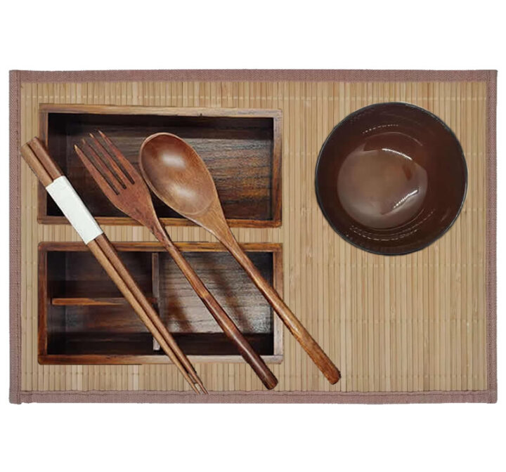 Two Tier Wood Bento Set & Bamboo Placemat Available