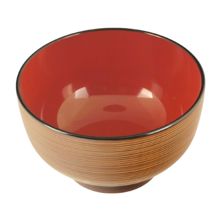 Yamanaka Nuri Soup Bowl In Brown Woodgrain And Crimson Red