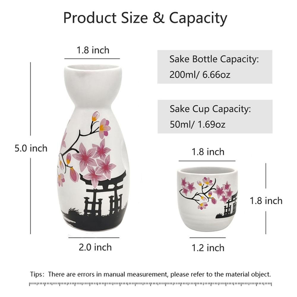 Japanese Sakura & Torii Sake Set Dimensions