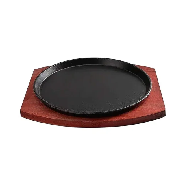 Round Cast Iron Sizzle Plate & Wood Base