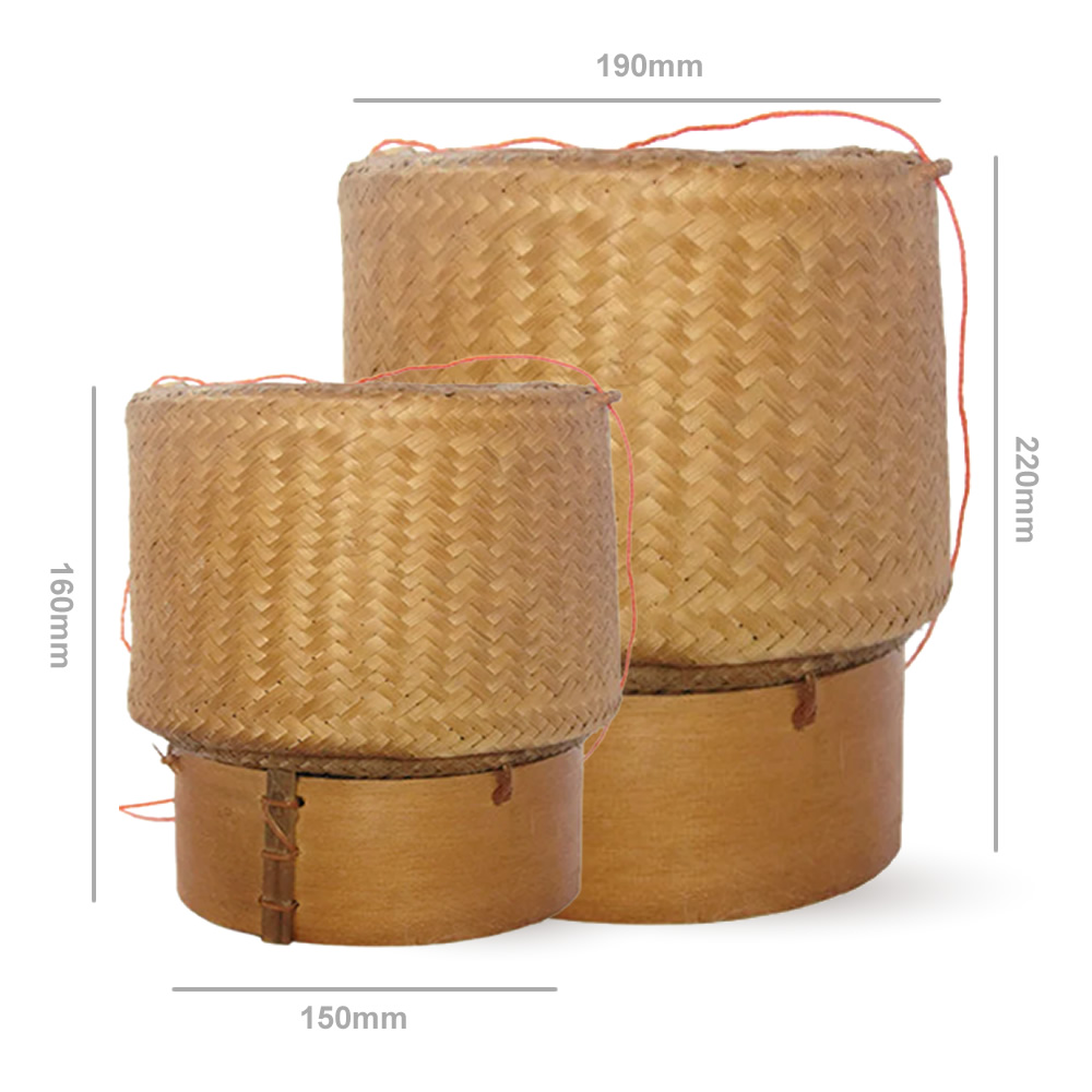 Bamboo Kra-Tip Thai Sticky Rice Basket Dimensions