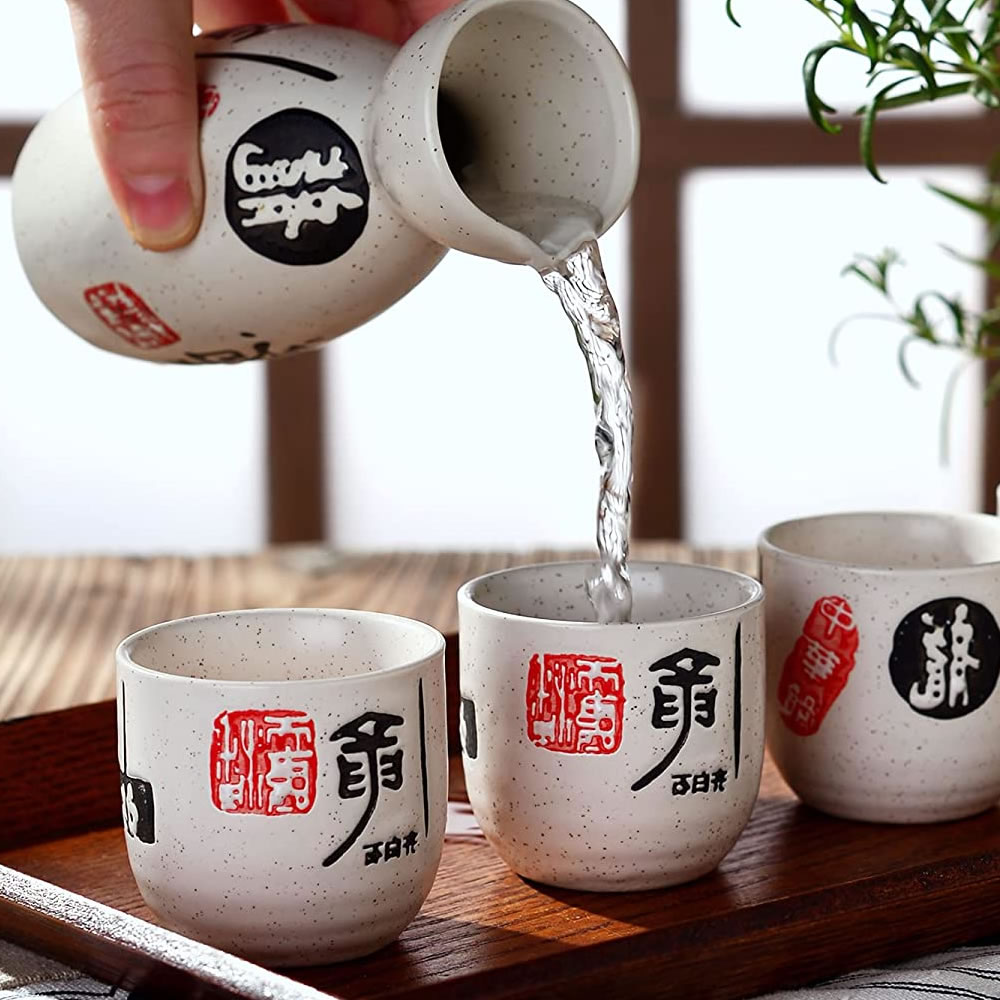 Poring Sake In Stoneware Sake Set