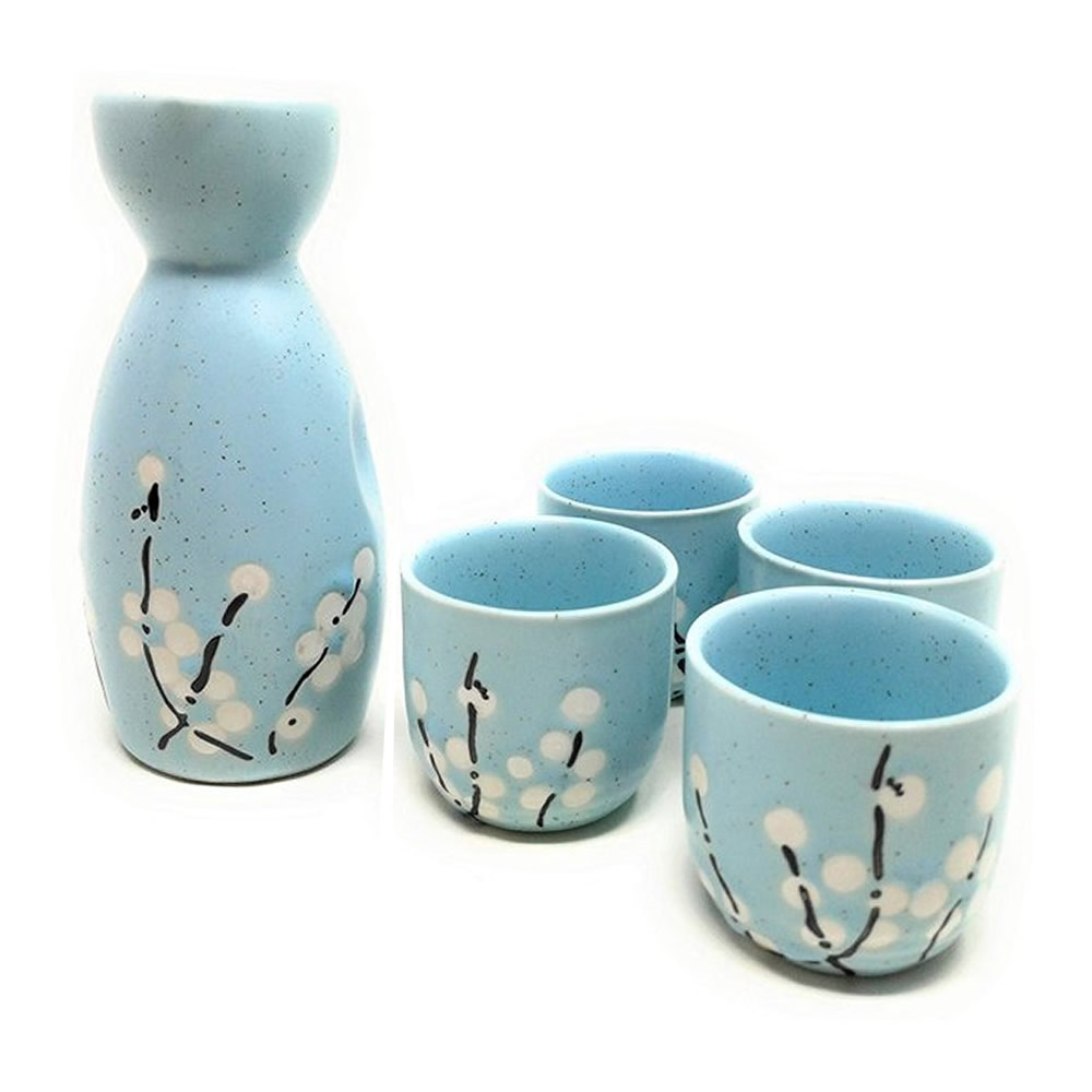 Teal Japanese Sakura Sake Set