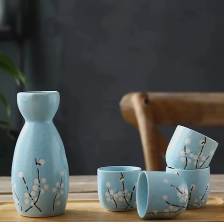 Teal Japanese Sakura Sake Set