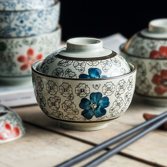 Floral Ceramic Soup Bowl & Lids