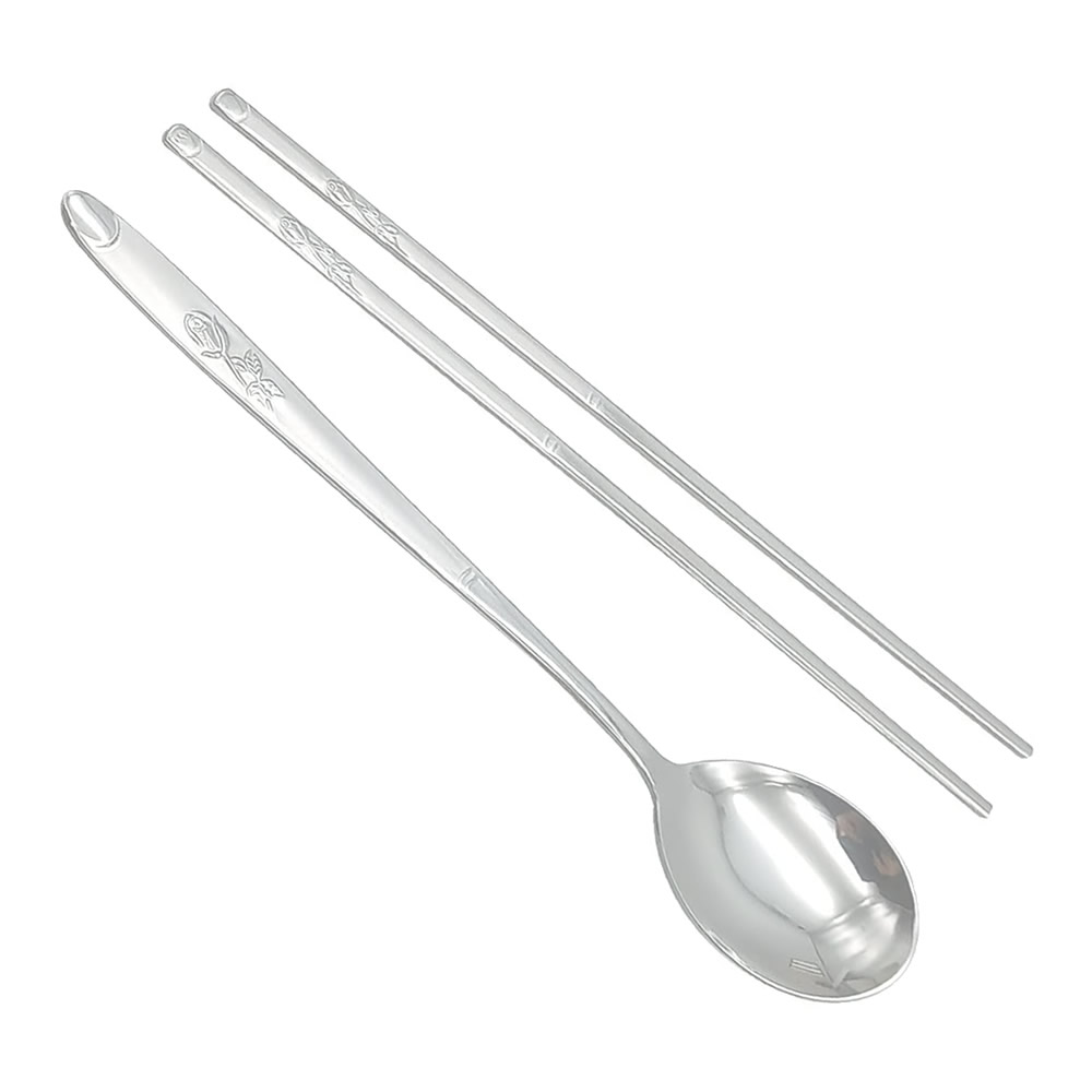 Korean Stainless Steel Spoon Chopstick Set Silver Rose