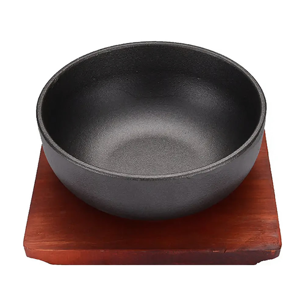 Cast Iron Bibimbap Bowl & Wooden Tray