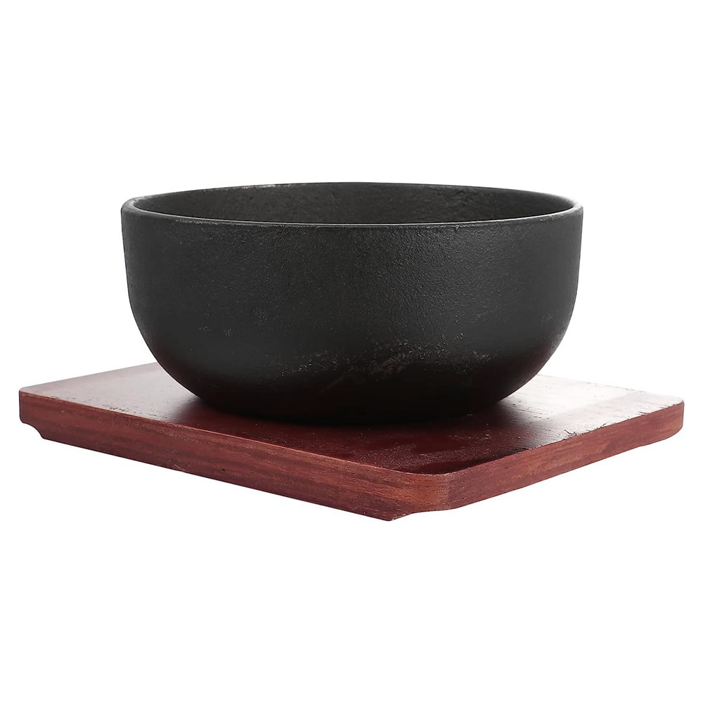 Cast Iron Bibimbap Bowl & Wooden Tray