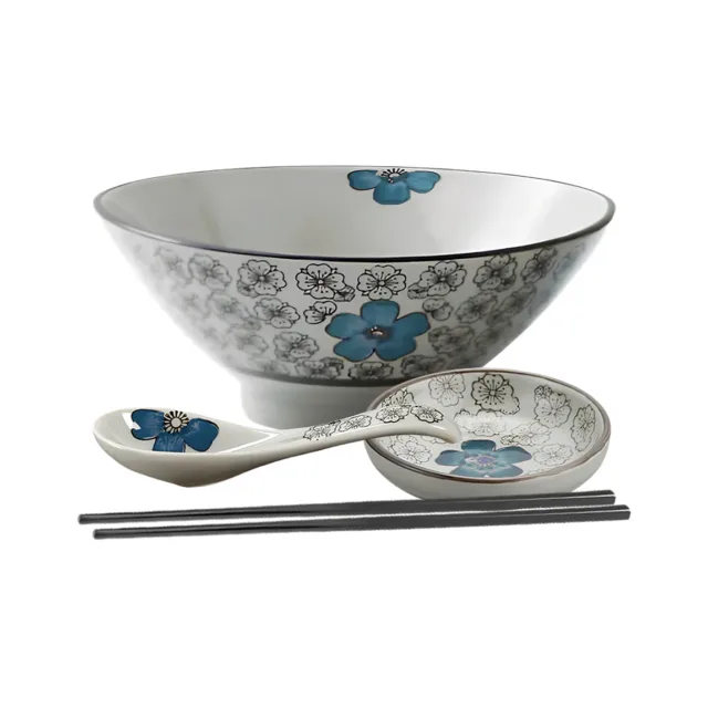 Ceramic Cyan Ramen Bowl Set