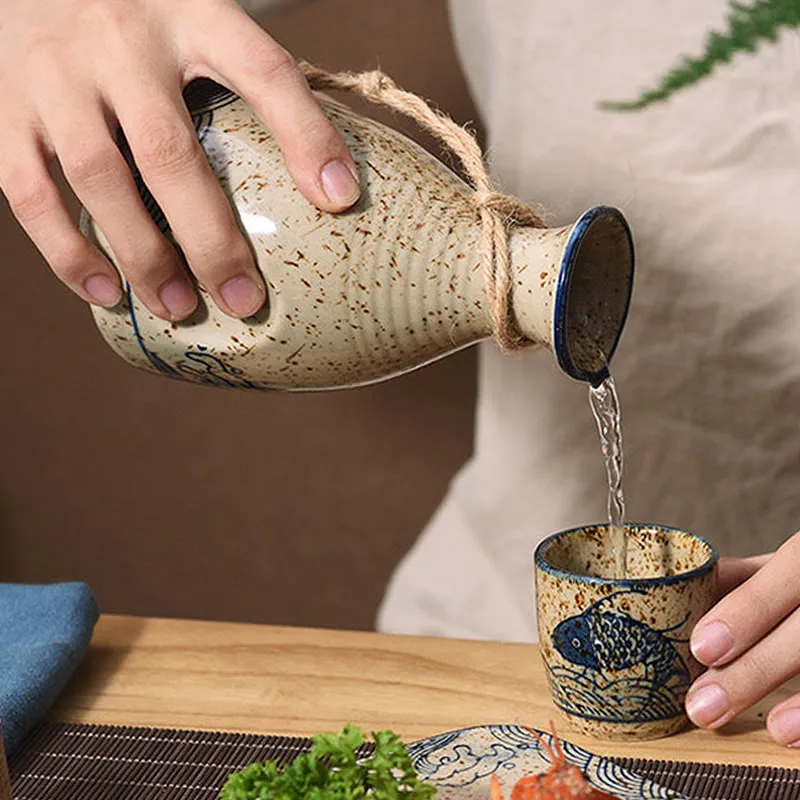 Reduction fired Sake bottle and high quality cup sets