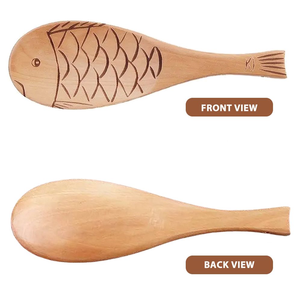 Natural Wooden Rice Spoon Side Elevation