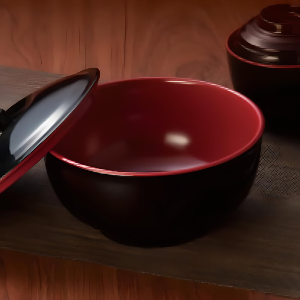 Red & Black Soup Bowl With Cover