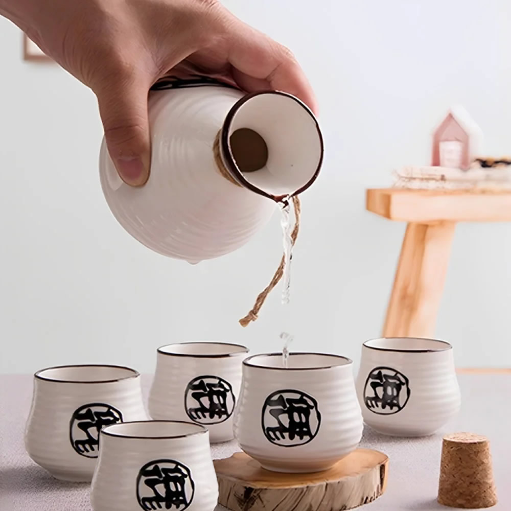 Ceramic Kanji Calligraphy Sake Set