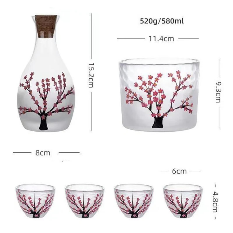 Pink Sakura Sake Set Dimensions