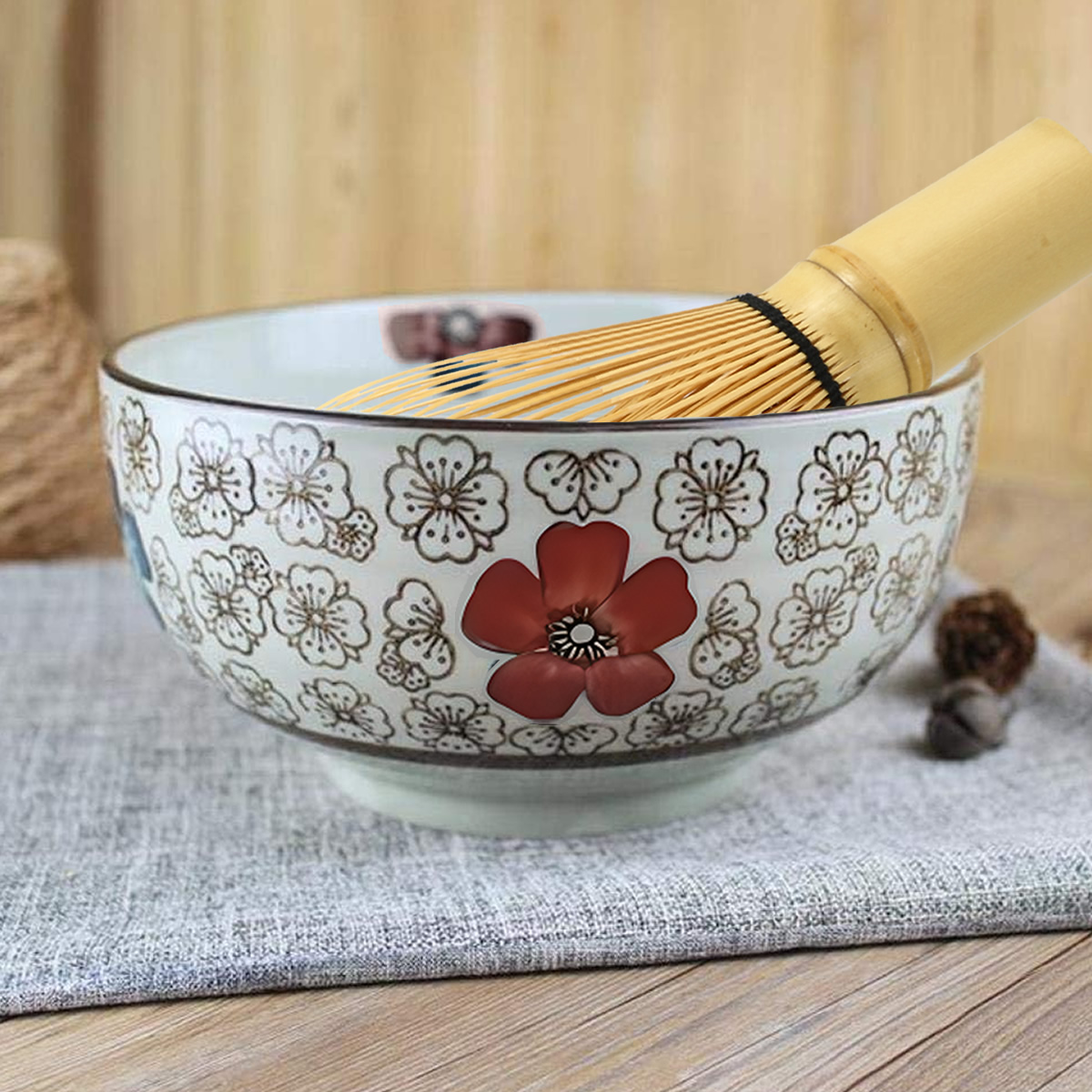 Crimson Spring Blossom Matcha Bowl