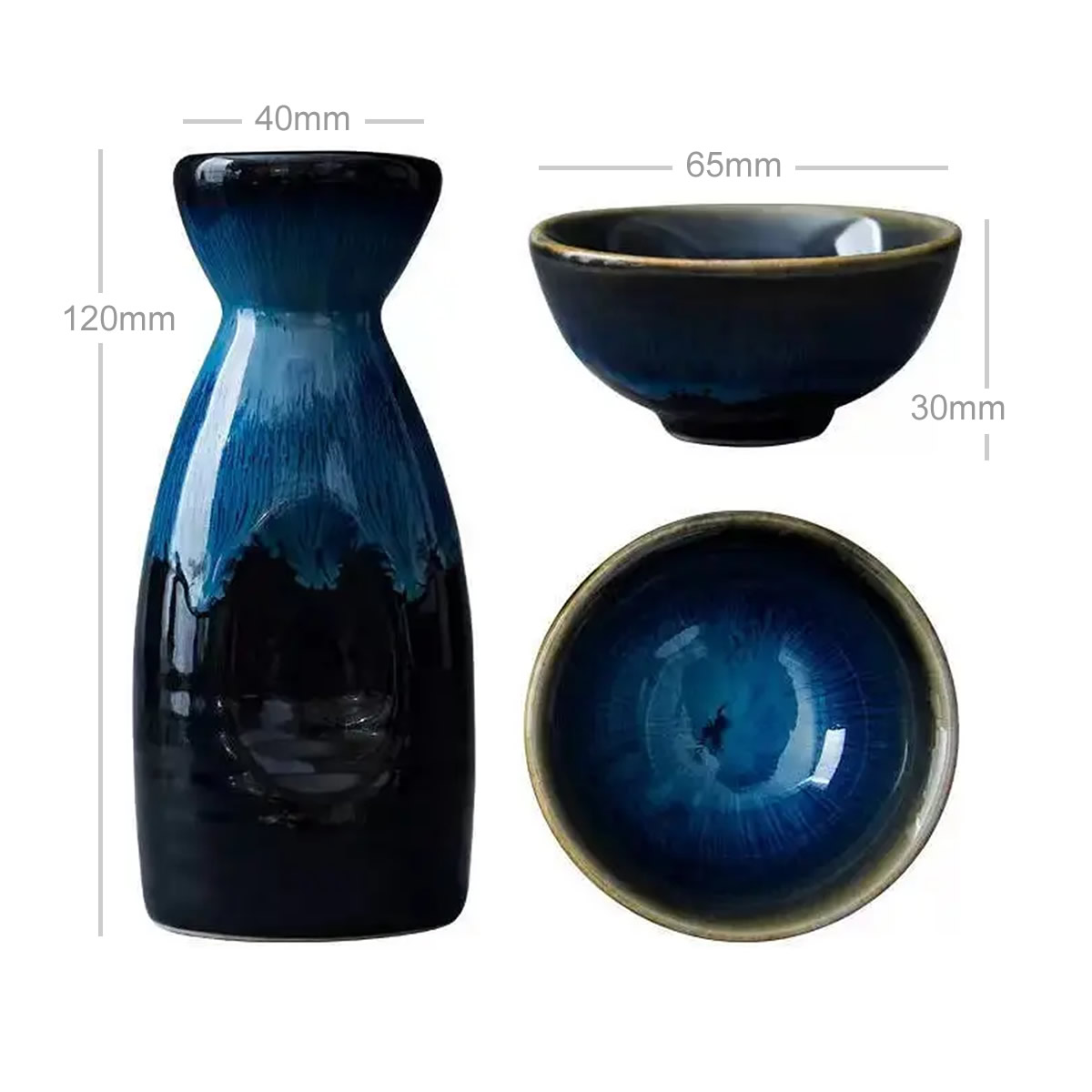 Midnight Blue Tokkuri & Ochoko Set Dimensions