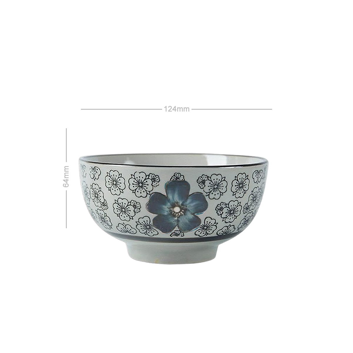 Teal Spring Blossom Matcha Bowl Dimensions