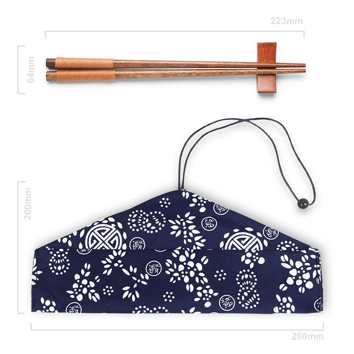 Blue Kimono Chopsticks, Rest & Bag Dimensions