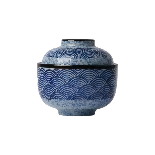 Ceramic Blue Wave Miso Bowl & Lid