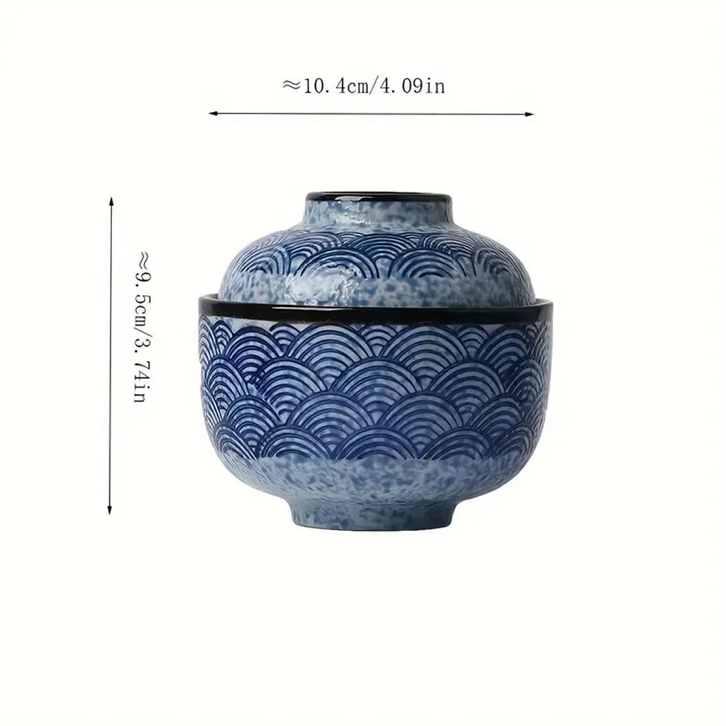 Ceramic Blue Wave Miso Bowl & Lid Dimensions