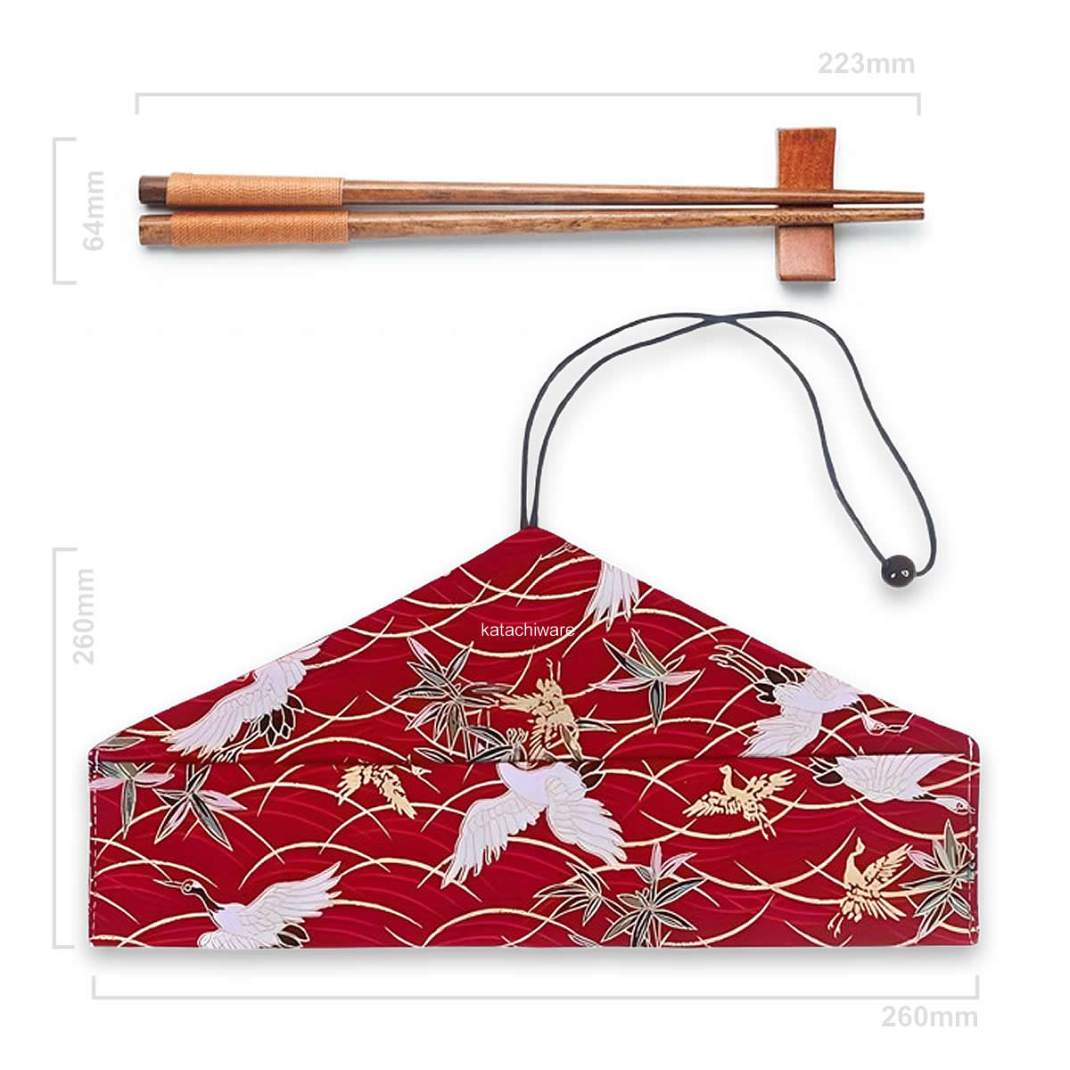 Japanese Cranes Chopsticks, Rest & Bag Set Dimensions