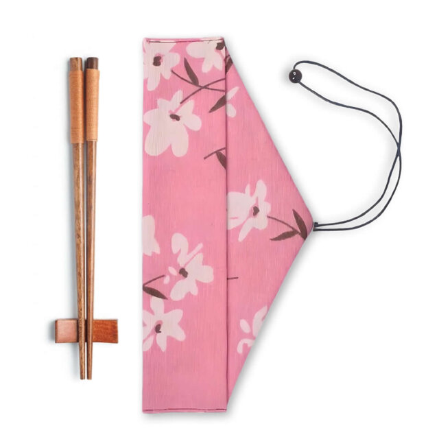 Pink Blossom Chopsticks, Rest & Bag Set