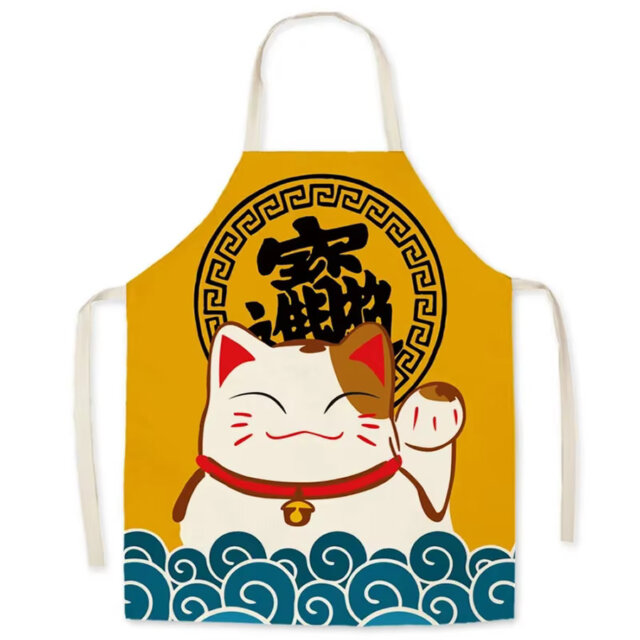 Smiling Maneki Neko & Blue Wave Apron