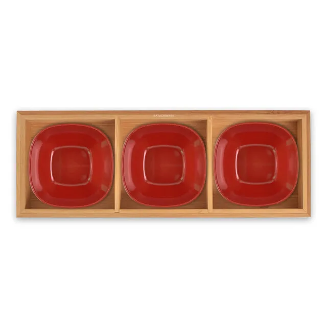 Bamboo Bento Tray with Red & Black Inserts