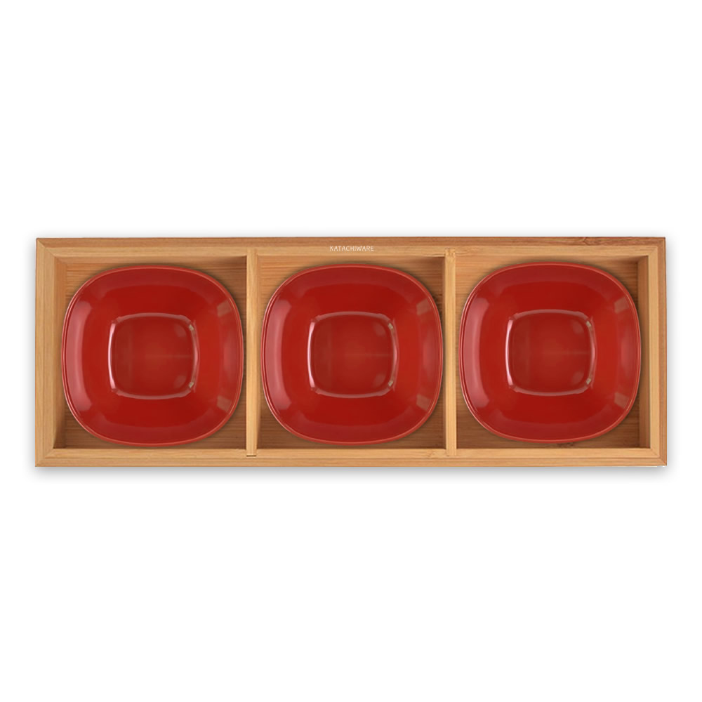 Bamboo Bento Tray With Red & Black Inserts