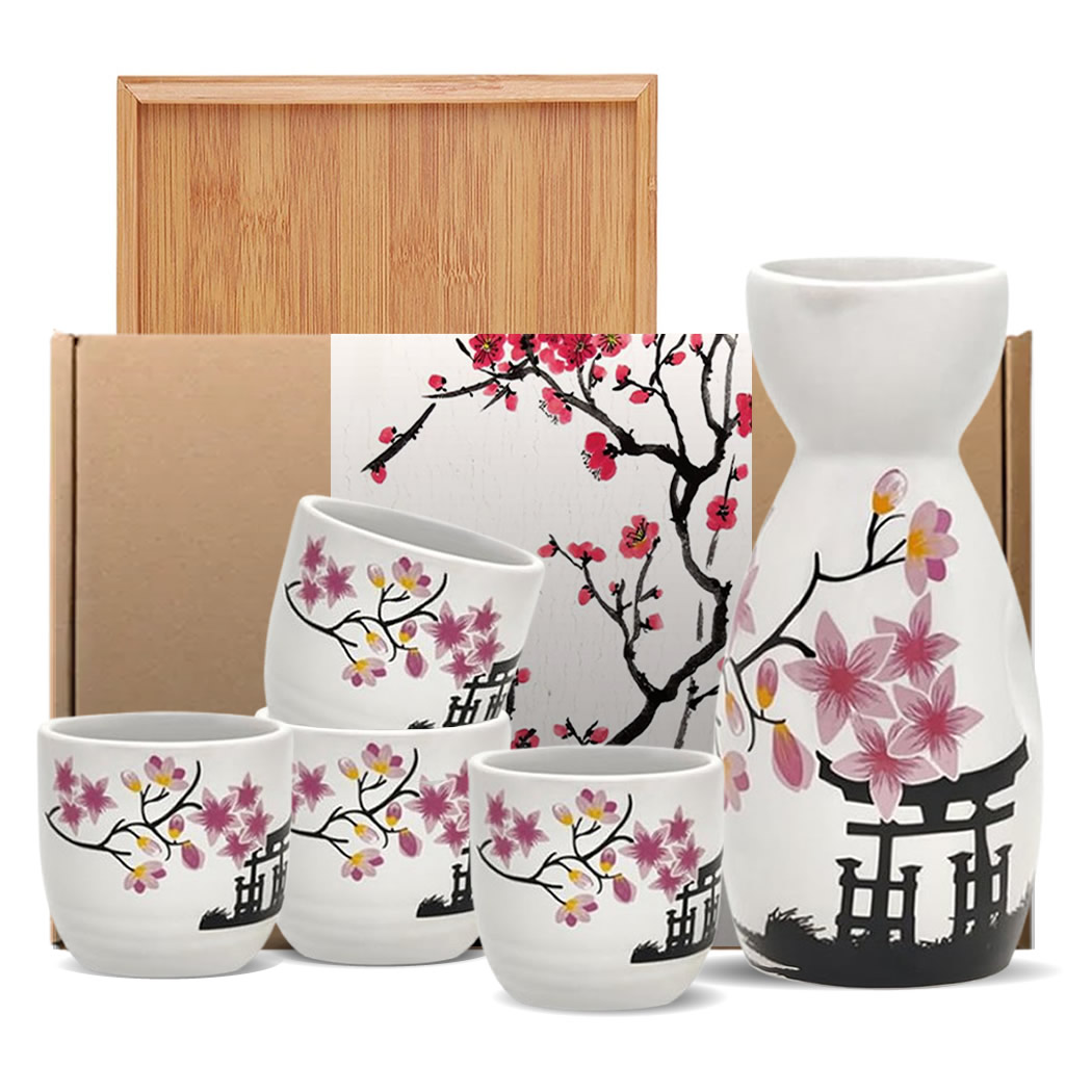 Japanese Pink Sakura & Torii Sake Set