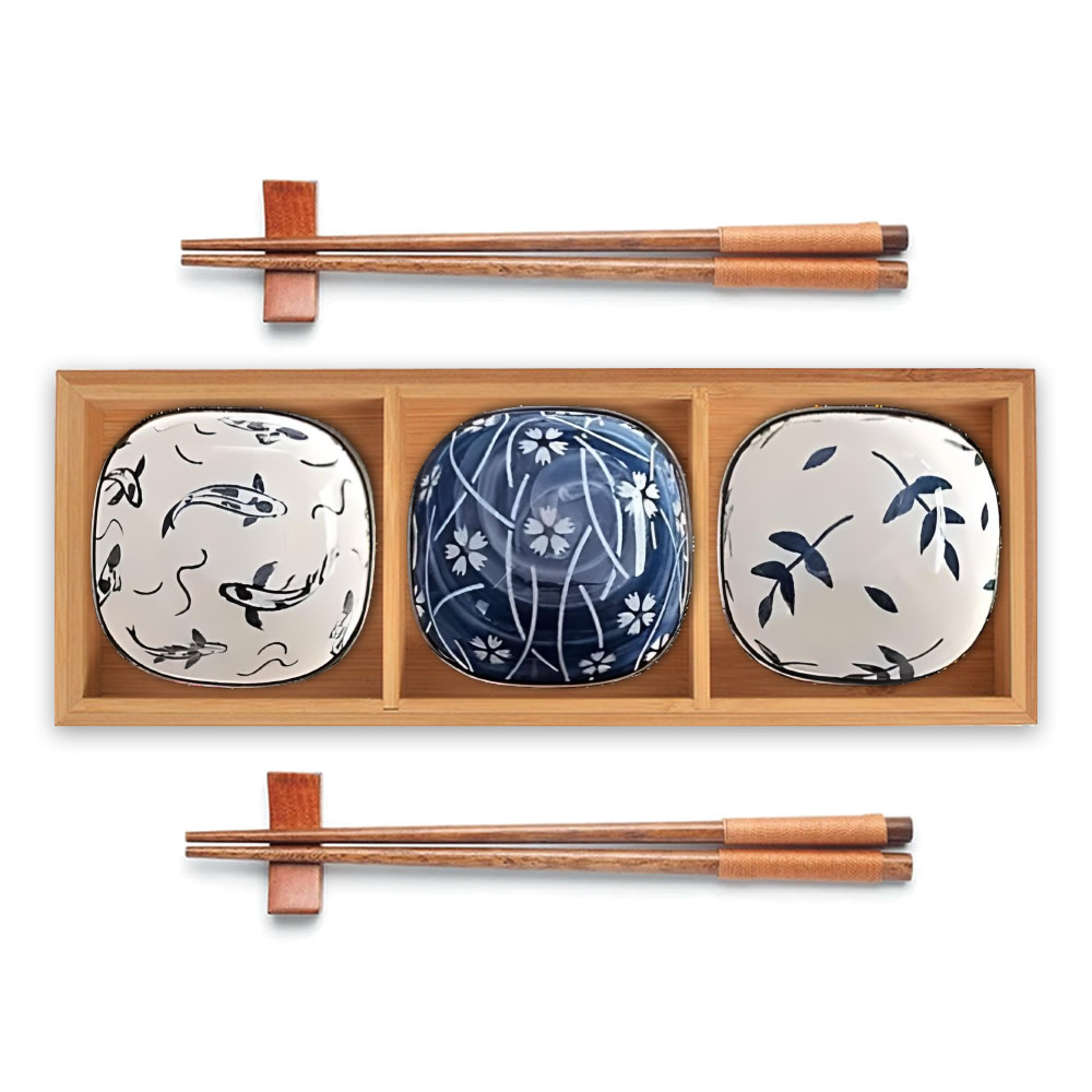 Koi Hana Bento Tray & Ceramic Bowl Set Illustration