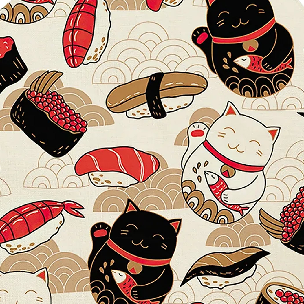 Lucky Cat Linen Apron Detailed