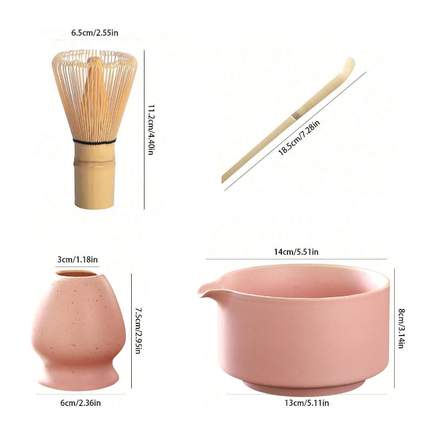 Peach Matcha Tea Set Dimensions