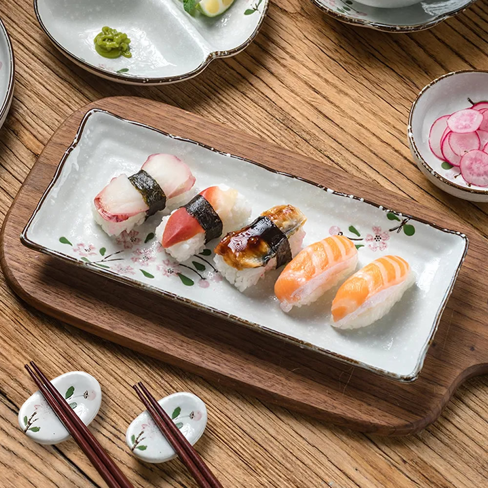 Pink Sakura Ceramic Sushi Plate Set