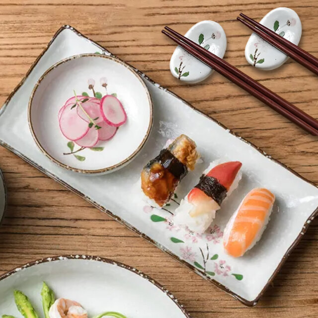 Pink Sakura Sushi Plate, Sauce Tray & Chopstick Set