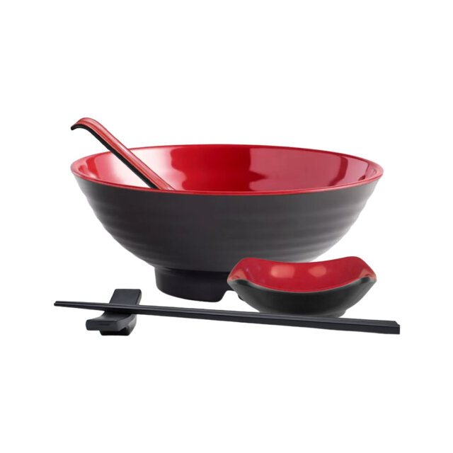 Red & Black Complete Donburi Bowl Set