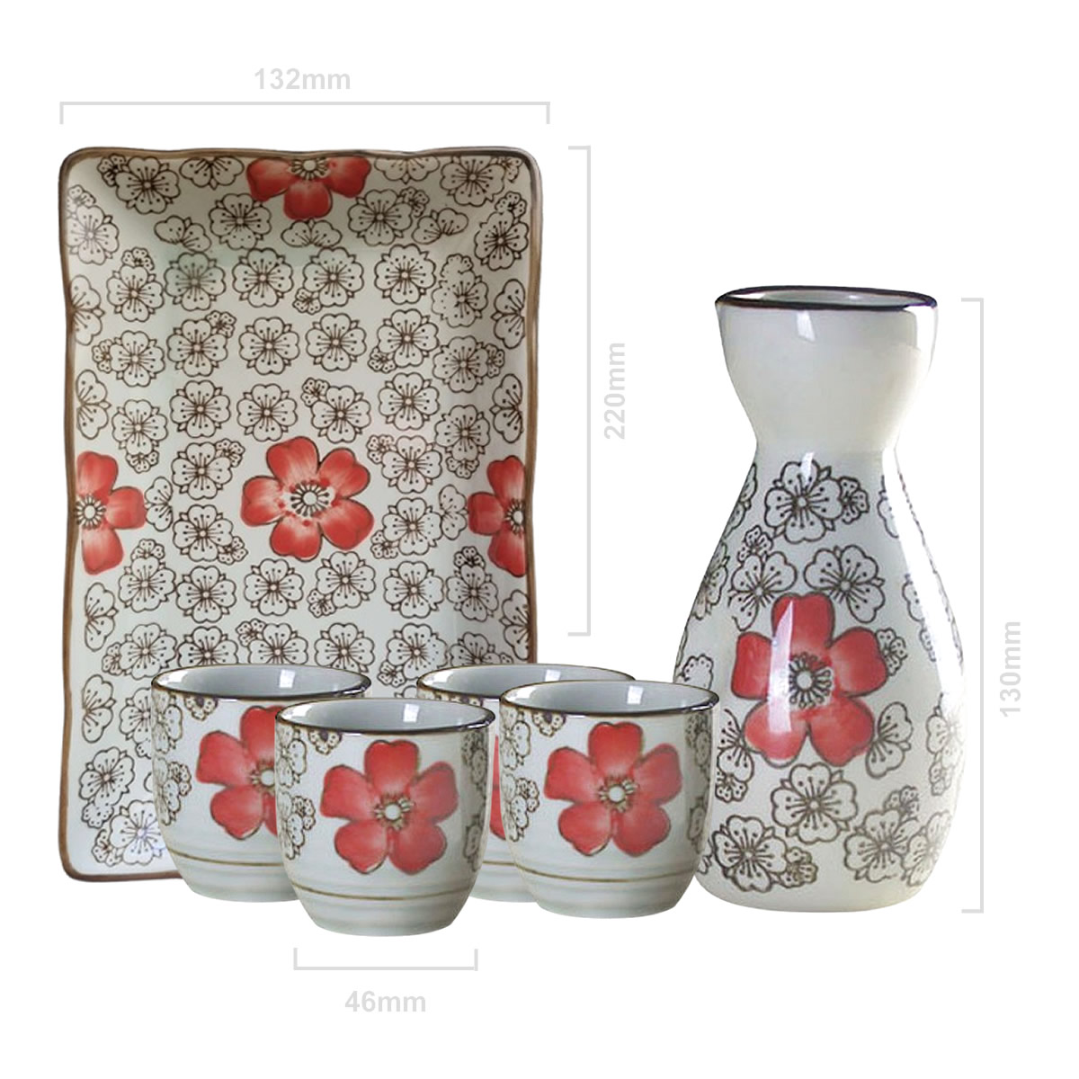 Spring Blossom Sake Set & Tray Dimensions