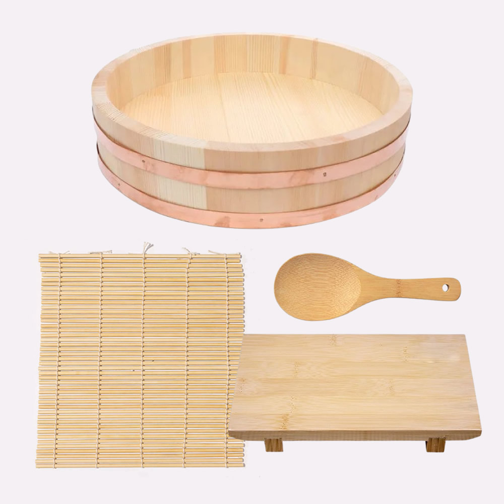 Wooden Takumi Sushi Oke & Tray Set