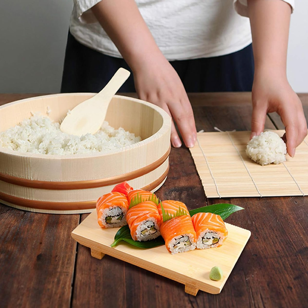 Wooden Takumi Sushi Oke & Tray Set