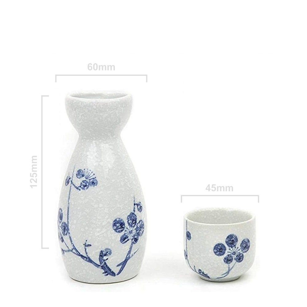 Plum Blossom Sake Bottle & Cup Dimensions