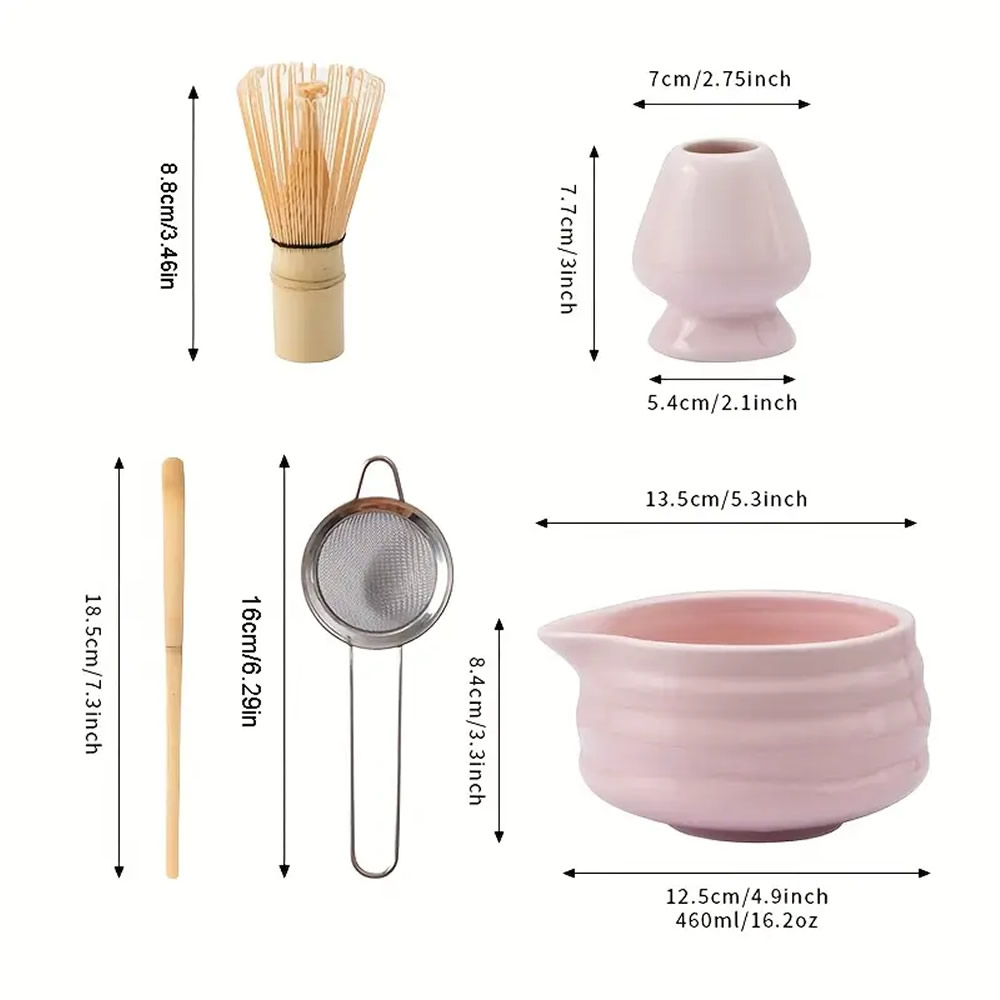 Bebī Pinku Matcha Tea Set Dimensions