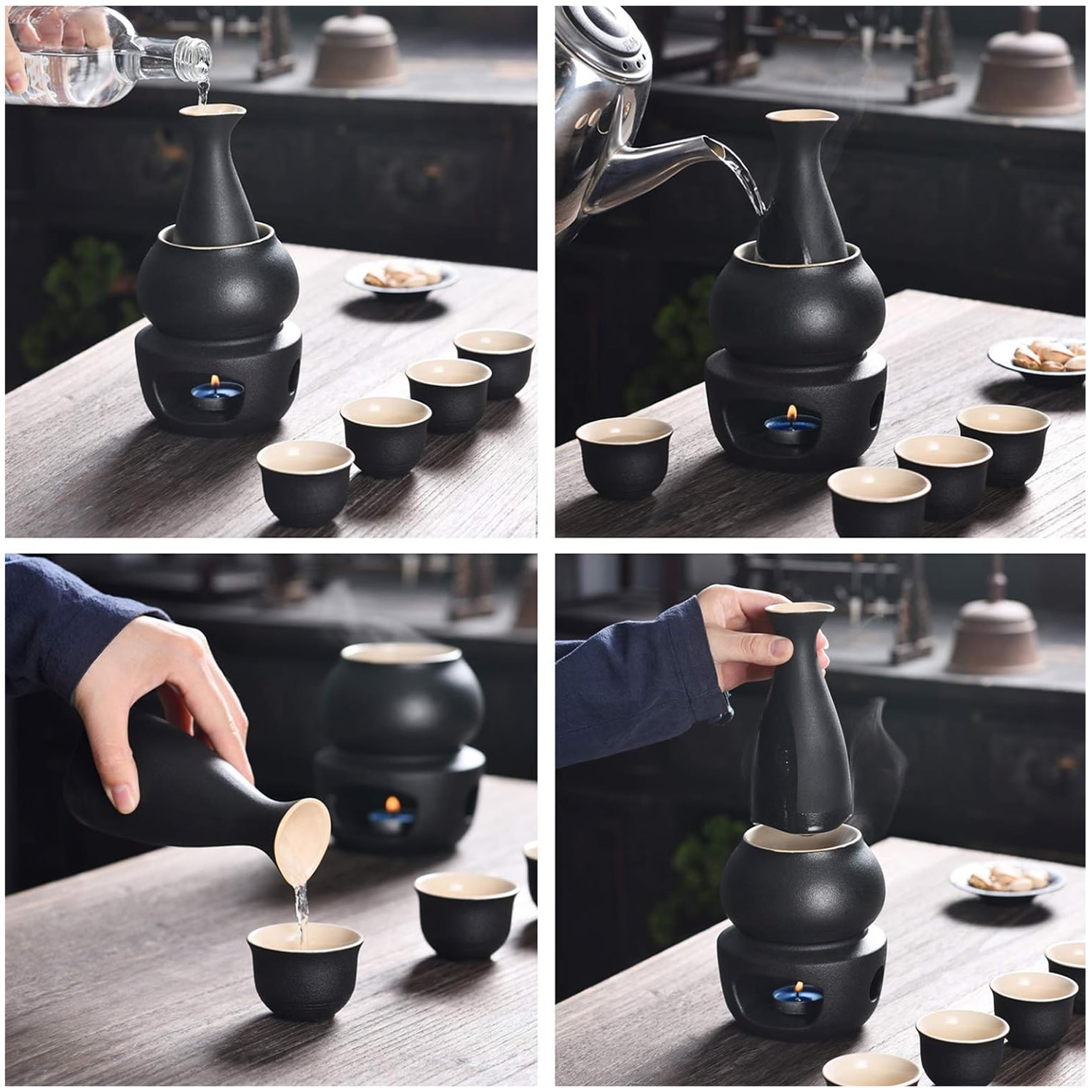 Kuro Sake Set With Warmer